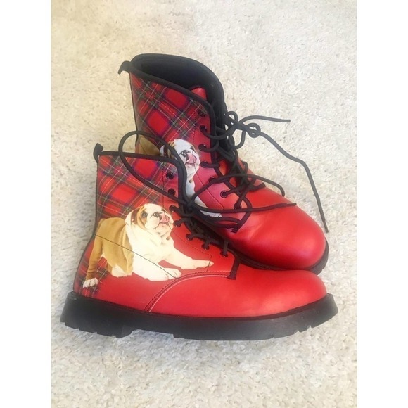Red combat boots with bulldog #32 - Picture 2 of 9
